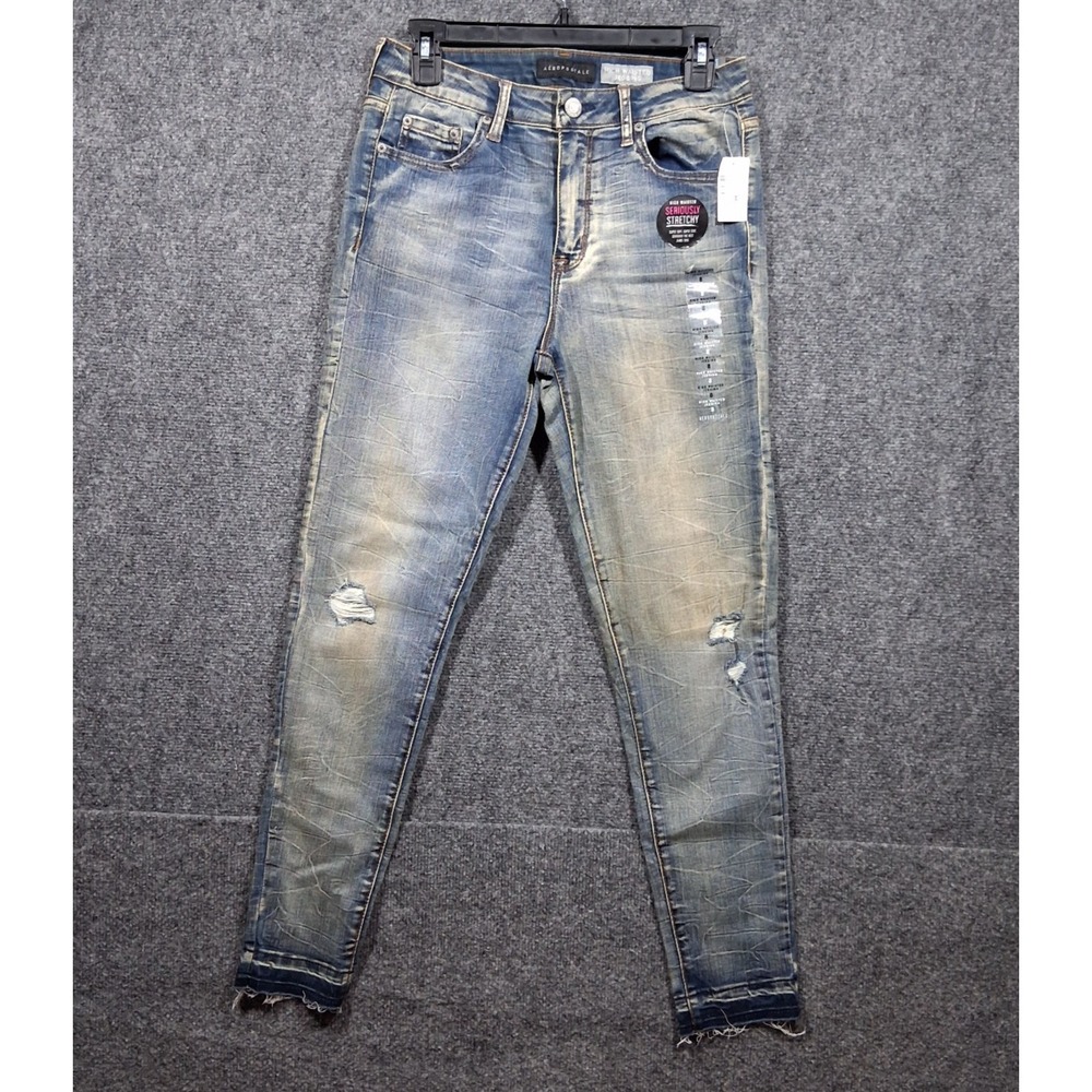 Aeropostale Womens High Waisted Jegging Distressed Ripped Skinny‎ Jeans Blue 8R